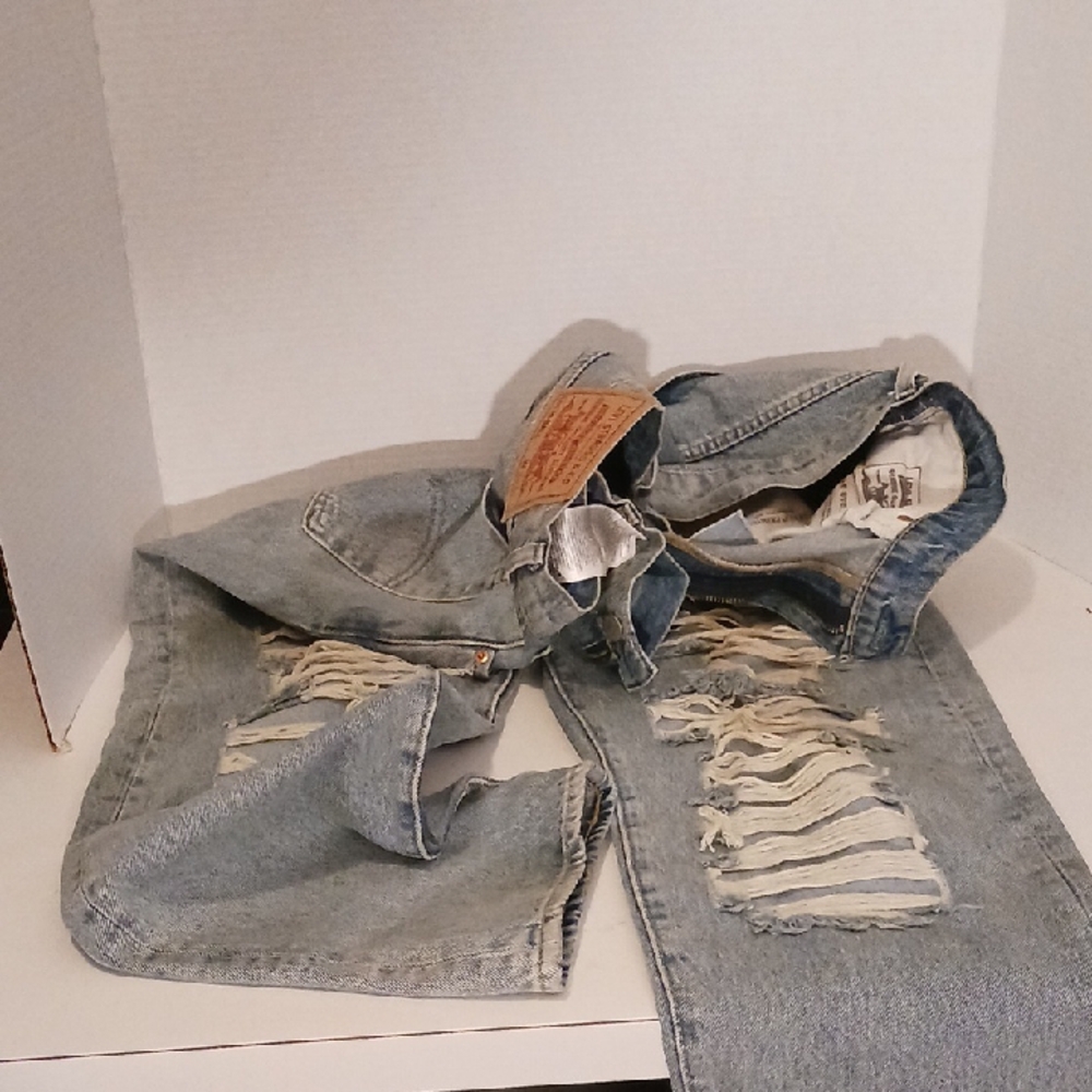 Men's Levi's Stone-Washed Premium HI-Ball Denim Jeans W36-29 Thrashed Distressed